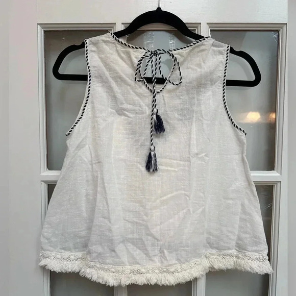 MAX STUDIO | White w/ Blue Floral Embroidered Bohemian Cotton Top Size S - Picture 10 of 16